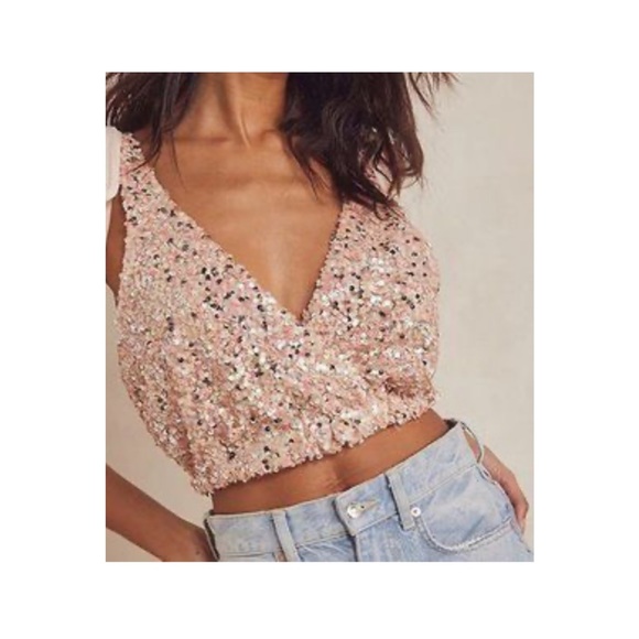 🌹Free people big night sequin crop top* - Picture 7 of 7